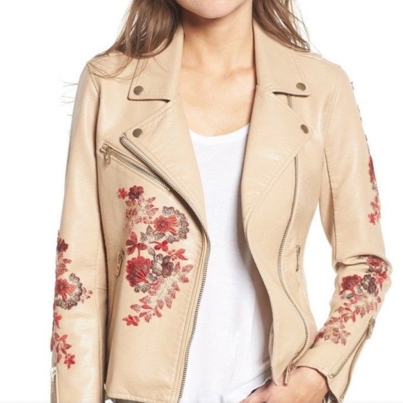 Blank NYC Beige Floral Embroidered Moto Jacket NWT - Picture 1 of 8